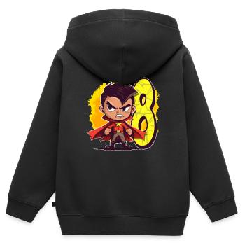 8 ans Super-héros et Action Fête d’anniversaire des enfants - Sweat Premium à capuche zippé enfant bio - noir - Dos - AI Model Kid Male (0cm)