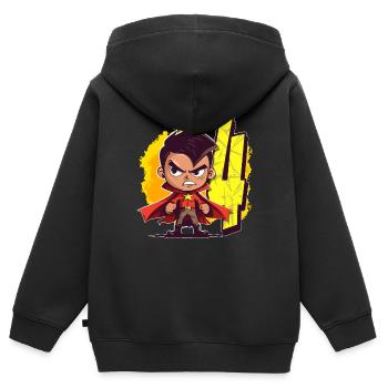 4 ans Super-héros et Action Fête d’anniversaire des enfants - Sweat Premium à capuche zippé enfant bio - noir - Dos - AI Model Kid Male (0cm)