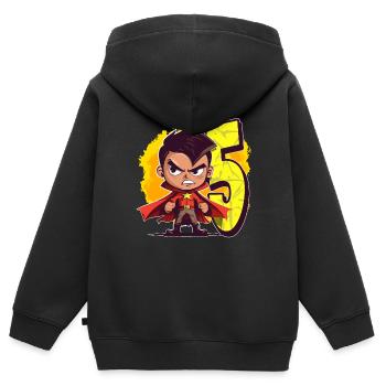 5 ans Super-héros et Action Fête d’anniversaire des enfants - Sweat Premium à capuche zippé enfant bio - noir - Dos - AI Model Kid Male (0cm)