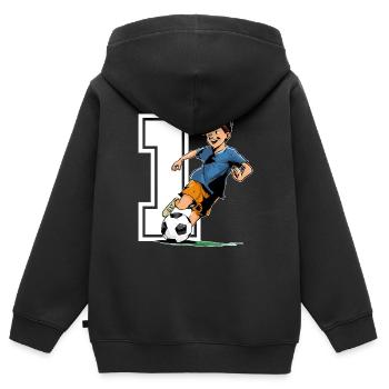 1 Year Old Footballer & Soccer Children's Birthday Party - Kids Premium Organic Zip-up Hoodie - black - Back - AI Model Kid Male (0cm)