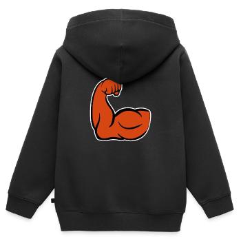 Biceps Arm Musculation - Sweat Premium à capuche zippé enfant bio - noir - Dos - AI Model Kid Male (0cm)