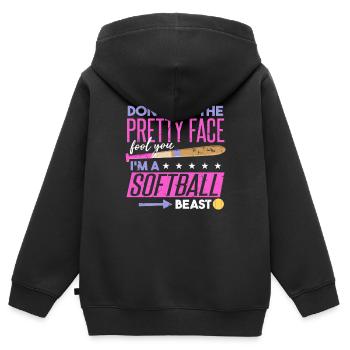 Ich bin ein Softball-Biest - Kinder Premium Organic Zip Hoodie - Schwarz - Hinten - AI Model Kid Male (0cm)