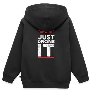 Drone - il suffit de le drone - Sweat Premium à capuche zippé enfant bio - noir - Dos - AI Model Kid Male (0cm)