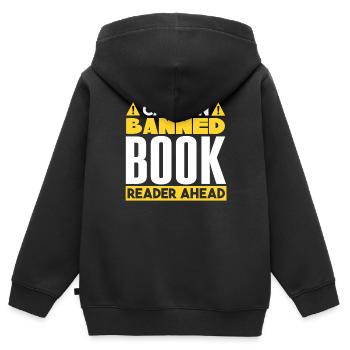 Verbotener Buchleser voraus - Kinder Premium Organic Zip Hoodie - Schwarz - Hinten - AI Model Kid Male (0cm)