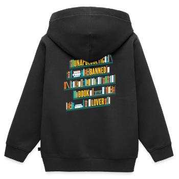 Unapologetic Verbotener Buchliebhaber - Kinder Premium Organic Zip Hoodie - Schwarz - Hinten - AI Model Kid Male (0cm)