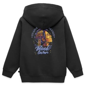 Unapologetic Verbotener Buchliebhaber - Kinder Premium Organic Zip Hoodie - Schwarz - Hinten - AI Model Kid Male (0cm)