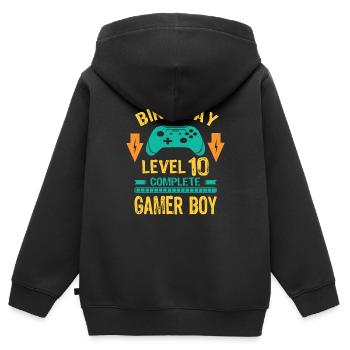 Ten 10yr BDay Son Boy Funny Gamer 10th 10 Year Old - Kids Premium Organic Zip-up Hoodie - black - Back - AI Model Kid Male (0cm)