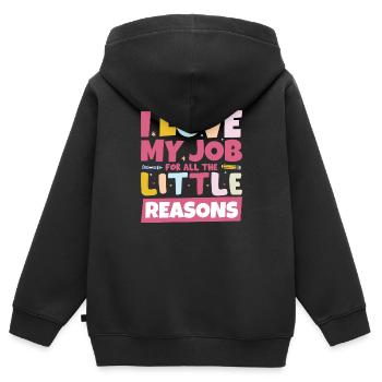 Enseignante en garderie Enseignante en garderie - Sweat Premium à capuche zippé enfant bio - noir - Dos - AI Model Kid Male (0cm)