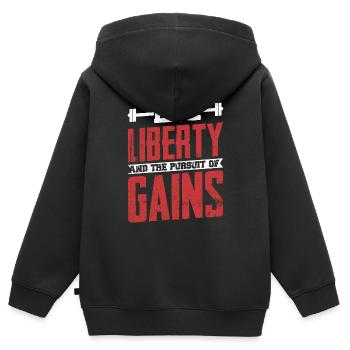 La vie, la liberté et la poursuite des gains de poids - Sweat Premium à capuche zippé enfant bio - noir - Dos - AI Model Kid Male (0cm)