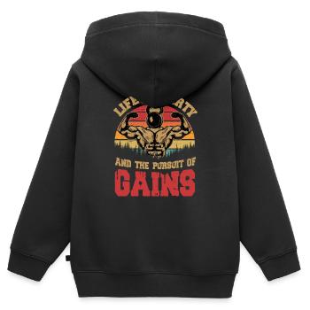 La vie, la liberté et la poursuite des gains de poids au gymnase - Sweat Premium à capuche zippé enfant bio - noir - Dos - AI Model Kid Male (0cm)