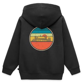 Colorful retro vintage graphics with a view of Beijing - Kids Premium Organic Zip-up Hoodie - black - Back - AI Model Kid Male (0cm)
