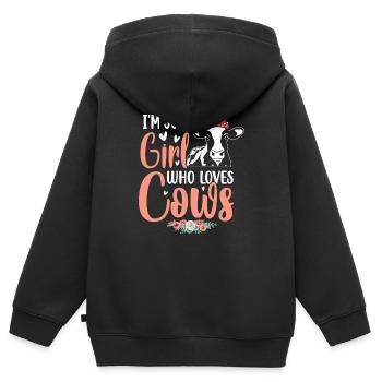 Nur ein Mädchen, das Cow Farmer Vintage Retro GiF - Kinder Premium Organic Zip Hoodie - Schwarz - Hinten - AI Model Kid Male (0cm)