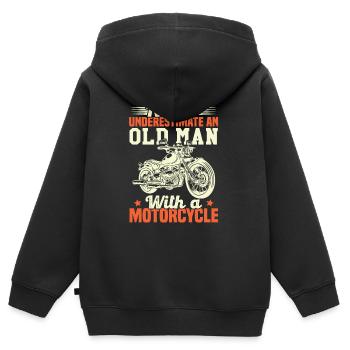 Unterschätzen Sie niemals einen alten Mann mit einem Motorrad - Kinder Premium Organic Zip Hoodie - Schwarz - Hinten - AI Model Kid Male (0cm)