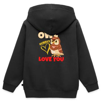 Hibou t’aime toujours Amoureux des oiseaux Enchantements nocturnes - Sweat Premium à capuche zippé enfant bio - noir - Dos - AI Model Kid Male (0cm)