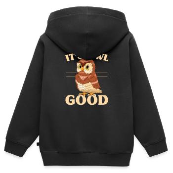 C’est hibou bon hibou jeu de mots Oiseau nocturne Oiseau Amoureux des oiseaux - Sweat Premium à capuche zippé enfant bio - noir - Dos - AI Model Kid Male (0cm)