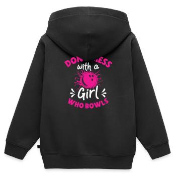 Bowling Femmes Bowler Ball Strike - Sweat Premium à capuche zippé enfant bio - noir - Dos - AI Model Kid Male (0cm)
