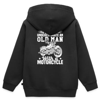 Unterschätzen Sie niemals einen alten Mann mit einem Motorrad - Kinder Premium Organic Zip Hoodie - Schwarz - Hinten - AI Model Kid Male (0cm)