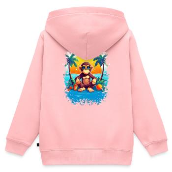 Tropical Monkey Paradise: Lustiger und modischer Beac - Kinder Premium Organic Zip Hoodie - Rosa - Hinten - AI Model Kid Female (0cm)