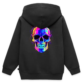 Crâne coloré: crâne coloré sombre et alternatif - Sweat Premium à capuche zippé enfant bio - noir - Dos - AI Model Kid Male (0cm)
