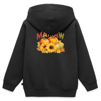 Mamaw Boho Leopard Citrouilles Feuilles d’automne Automne - Sweat Premium à capuche zippé enfant bio - noir - Dos - AI Model Kid Male (0cm)