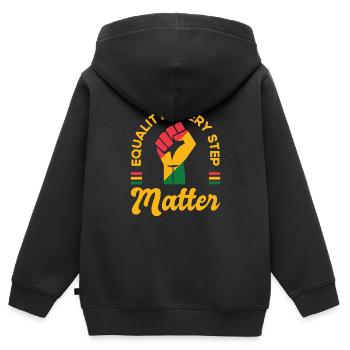 Black Story Juneteenth Solidarité - Sweat Premium à capuche zippé enfant bio - noir - Dos - AI Model Kid Male (0cm)