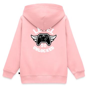 Niveau 30 Débloqué 30 Anniversaire - Sweat Premium à capuche zippé enfant bio - rose - Dos - AI Model Kid Female (0cm)