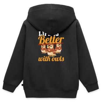 Ornithologue La vie des oiseaux nocturnes est meilleure avec O - Sweat Premium à capuche zippé enfant bio - noir - Dos - AI Model Kid Male (0cm)
