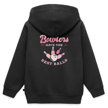 Bowling Femmes Bowler Ball Strike - Sweat Premium à capuche zippé enfant bio - noir - Dos - AI Model Kid Male (0cm)