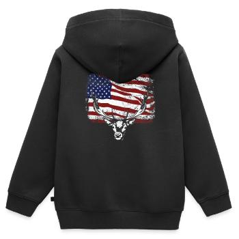 Hirschjagd Amerikanische Flagge Whitetail Buck - Kinder Premium Organic Zip Hoodie - Schwarz - Hinten - AI Model Kid Male (0cm)