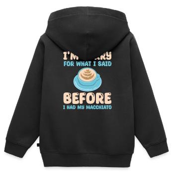 Italienisches Kaffee Macchiato Design - Kinder Premium Organic Zip Hoodie - Schwarz - Hinten - AI Model Kid Male (0cm)