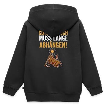 Gutes Fleisch Muss Lange Abhängen - Kinder Premium Organic Zip Hoodie - Schwarz - Hinten - AI Model Kid Male (0cm)
