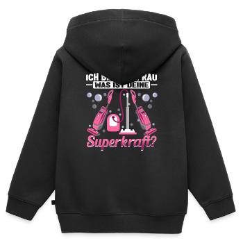 Reinigungskraft Putzfrau Was ist deine Superkraft? - Kinder Premium Organic Zip Hoodie - Schwarz - Hinten - AI Model Kid Male (0cm)