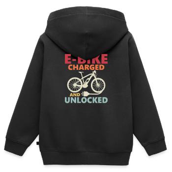 E-Bike chargé et déverrouillé Pedelec Electric - Sweat Premium à capuche zippé enfant bio - noir - Dos - AI Model Kid Male (0cm)