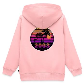Né en 2003 - Sweat Premium à capuche zippé enfant bio - rose - Dos - AI Model Kid Female (0cm)