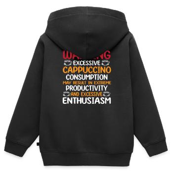 Drôle de cappuccino disant barista - Sweat Premium à capuche zippé enfant bio - noir - Dos - AI Model Kid Male (0cm)