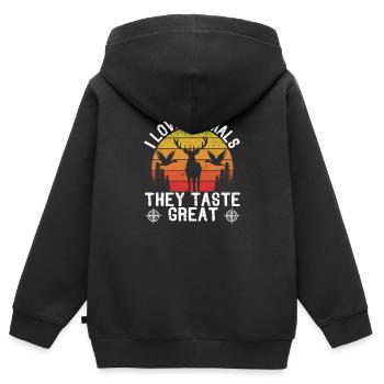 Ich liebe Tiere Sie schmecken toll Hirschjagd Ente - Kinder Premium Organic Zip Hoodie - Schwarz - Hinten - AI Model Kid Male (0cm)
