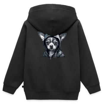 Chihuahua | Chien Cool | Rap | Hip-Hop | Gangster - Sweat Premium à capuche zippé enfant bio - noir - Dos - AI Model Kid Male (0cm)