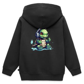 Süße Schildkröte mit Kopfhörer hört Musik - Kinder Premium Organic Zip Hoodie - Schwarz - Hinten - AI Model Kid Male (0cm)