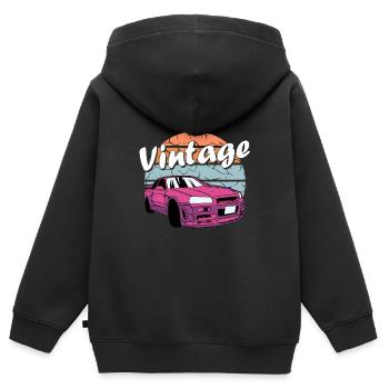 Voiture de collection rétro - Sweat Premium à capuche zippé enfant bio - noir - Dos - AI Model Kid Male (0cm)