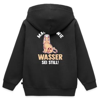 Katze Mach es wie Wasser sei Still - Kinder Premium Organic Zip Hoodie - Schwarz - Hinten - AI Model Kid Male (0cm)