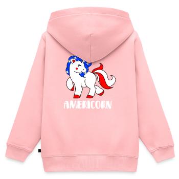 4. Juli Americorn - Kinder Premium Organic Zip Hoodie - Rosa - Hinten - AI Model Kid Female (0cm)