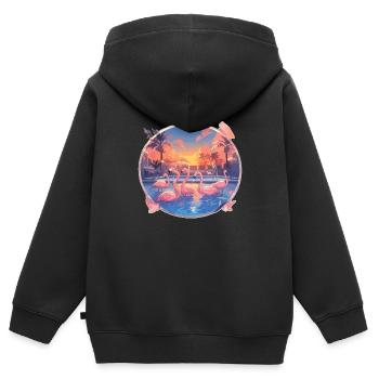 Flamingo Flamingo Pool Fête Flamingo - Sweat Premium à capuche zippé enfant bio - noir - Dos - AI Model Kid Male (0cm)
