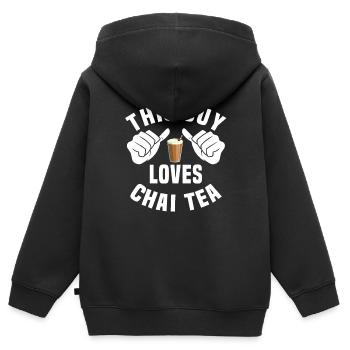 Thé Chai Humour - Sweat Premium à capuche zippé enfant bio - noir - Dos - AI Model Kid Male (0cm)