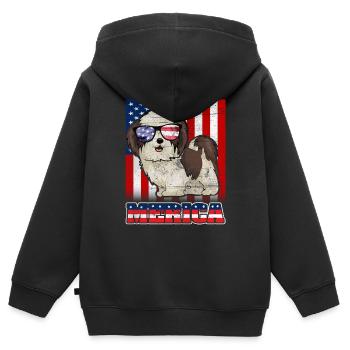 4. Juli Hund Merica - Kinder Premium Organic Zip Hoodie - Schwarz - Hinten - AI Model Kid Male (0cm)