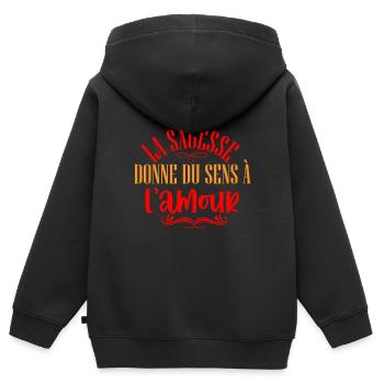 La sagesse donne du sens - Sweat Premium à capuche zippé enfant bio - noir - Dos - AI Model Kid Male (0cm)