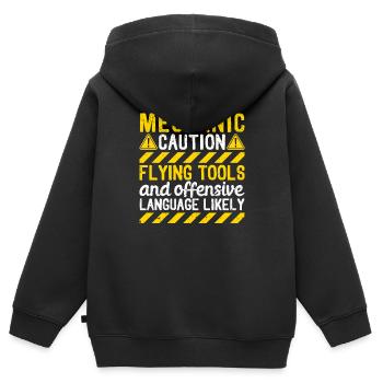 Mechaniker Warnung Fliegende Werkzeuge Beleidigend - Kinder Premium Organic Zip Hoodie - Schwarz - Hinten - AI Model Kid Male (0cm)