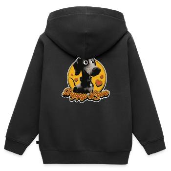 Chiot noir - Sweat Premium à capuche zippé enfant bio - noir - Dos - AI Model Kid Male (0cm)