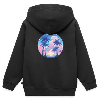 Palmen Palmen Sonnenuntergang Palmen Strand - Kinder Premium Organic Zip Hoodie - Schwarz - Hinten - AI Model Kid Male (0cm)