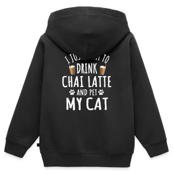 Lustiger Chai Latte Und Katzenbesitzer - Kinder Premium Organic Zip Hoodie - Schwarz - Hinten - AI Model Kid Male (0cm)