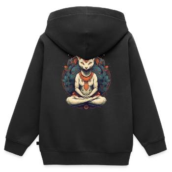 Chat de yoga - Sweat Premium à capuche zippé enfant bio - noir - Dos - AI Model Kid Male (0cm)